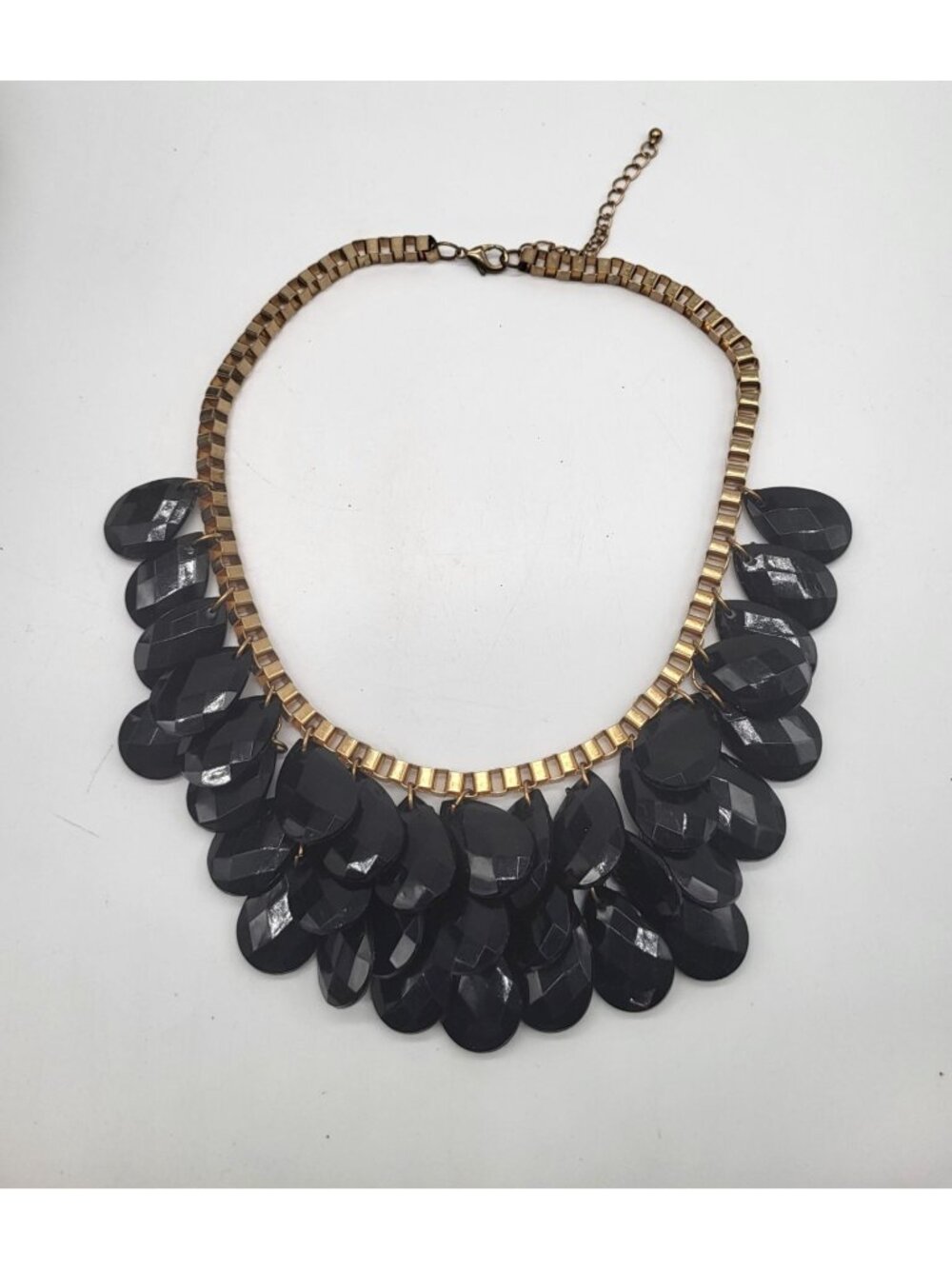 VTG Chunky Statement Necklace Black Acrylic Faceted Teardrop Beads Classic Goth